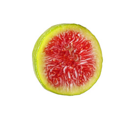 Piece of fresh green fig on white background