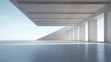 3d render of abstract futuristic architecture with empty concrete floor - obrazy, fototapety, plakaty