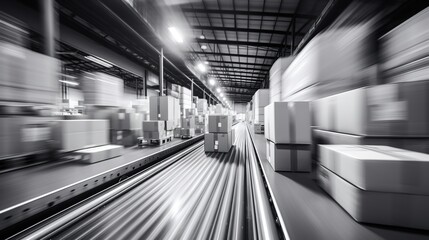 Motion blur of packages in logistics department
