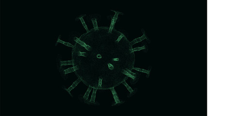 Abstract vector molecules with dots. Medical research of outbreak virus. Flu epidemic. Science research of pandemic. Outbreak of pneumonia, coronavirus, HIV, plague, infection