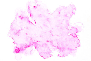 Abstract liquid art background. Pink watercolor translucent blots on white paper