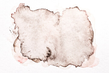 Abstract liquid art background. Brown watercolor translucent blots on white paper