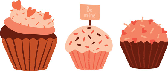 Set of Valentine's cupcake with with sprinkle and hearts.  