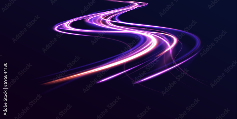 Poster abstract long exposure dynamic speed light trails background. car road silhouette with light and mot