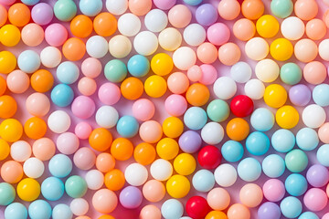 Cute plastic beads and buttons abstract background in pastel colors