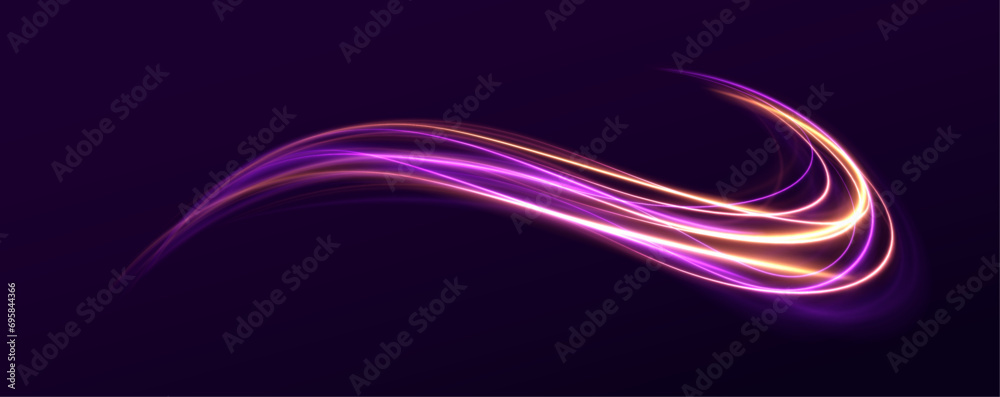 Poster Expressway, car headlight effect. Speed connection vector background. Acceleration speed motion on night road. 