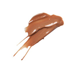 Smear of tasty melted milk chocolate isolated on white, top view