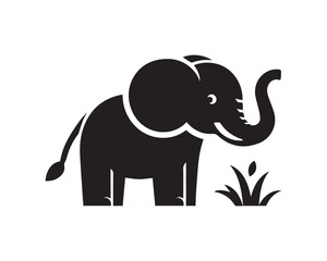 Cute kawaii baby elephant cartoon character silhouette vector illustration