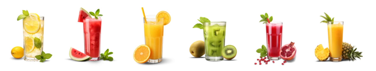 Rolgordijnen Set of glasses with fruit juices isolated on transparent background. Generative AI © chones