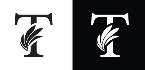 letter T. flower letters. Vintage ornament initial Alphabet. Logo vector	
