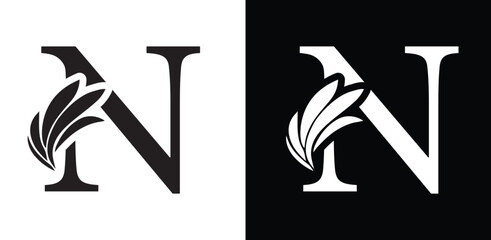 letter N. flower letters. Vintage ornament initial Alphabet. Logo vector	
