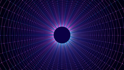Fototapeta premium Abstract wireframe tunnel. Vector wormhole. 3D portal grid. Futuristic fantasy funnel.