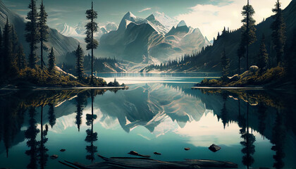 lake in mountains - obrazy, fototapety, plakaty