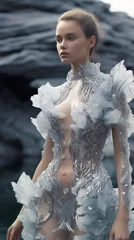 Fototapeten houte couture dress in crystal and animal patterns on a glacier © medienvirus