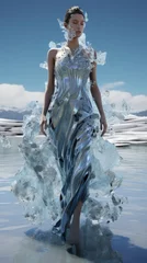 Foto auf Alu-Dibond houte couture dress in crystal and animal patterns on a glacier © medienvirus