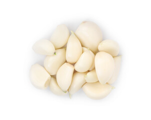 Fototapeta na wymiar Peeled cloves of fresh garlic isolated on white, top view