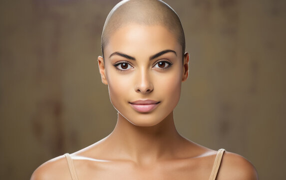 young and beautiful woman shaved bald