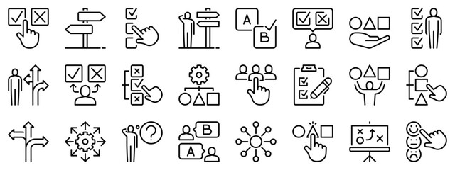 Icon set about choose. Line icons on transparent background with editable stroke.