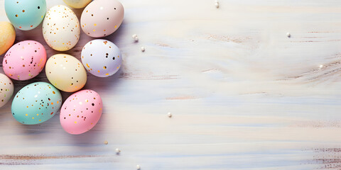 Color easter eggs on a wood background - Celebration design