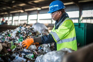 In this realistic photo, a skilled sanitation technician is captured in action, meticulously cleaning a public area with precision and efficiency. The image showcases the technician