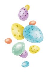 Cute Easter eggs. Paschal Concept with Easter Eggs with Pastel Colors. Isolated watercolor illustration. Template for Easter cards, covers, posters and invitations.