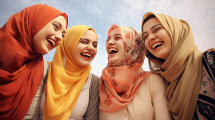 Happy Muslim woman enjoying moments with friends.