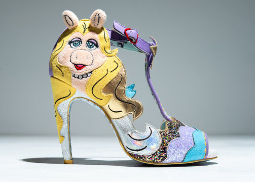 kent, uk 01.01.2023 Rare Irregular Choice Muppets Miss Piggy Diva Shoes Heel Shoes. Famous iconic sesame street movie merchandise. kermit the frog muppets show.