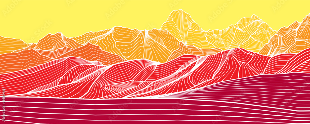 Wall mural mountains outline illustration. color himalayas landscape. colorful hills. multicolored abstract gla