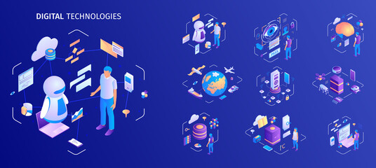 Isometric technology icon illustration set