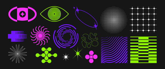 Flat colorful brutalism shapes collection with square and round shapes