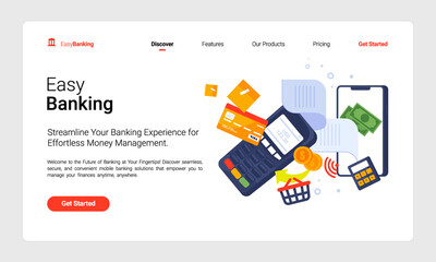 Flat mobile and digital banking services landing page template