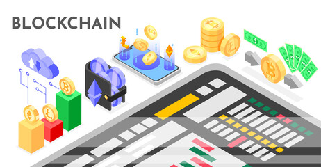 Isometric blockchain banner
