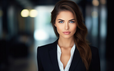 young confidant businesswoman standing at office