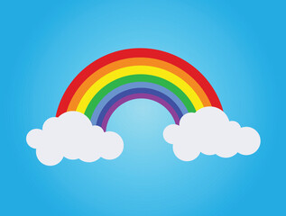 Rainbow and clouds in the sky. Vector illustration