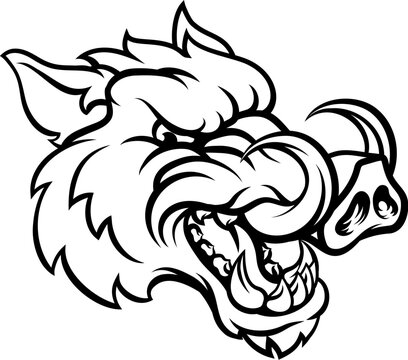 recommend clip art: A wild boar hog razorback warthog sports mascot cartoon pig character