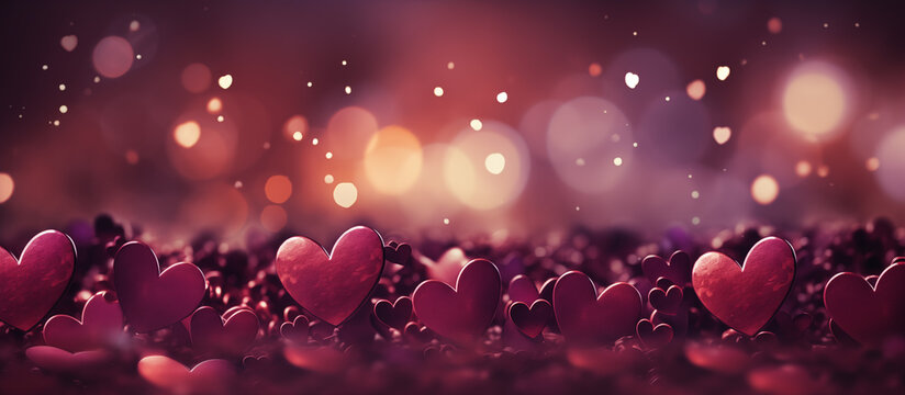 Fototapeta Abstract background with red bokeh hearts