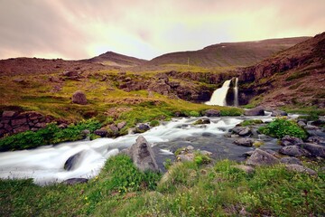 Un-named water fall in the Icelandic countryside