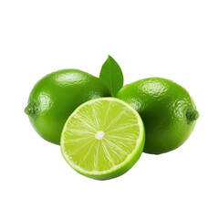 Limes with sliced lime isolated on transparent background. Design for packaging, organic, grocery shops.
