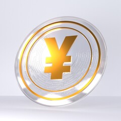 yen coin digital 3d render realistic