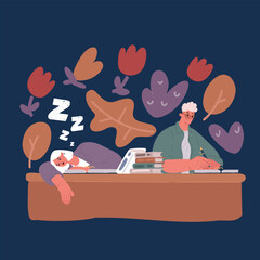 Cartoon vector illustration of Happy young university students studying with books in library. Group of multiracial people in college library.