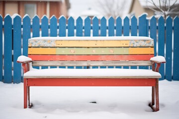 weathered bench blanketed in overnight snow