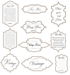 Ornamental label frames. Old ornate labels, decorative vintage frame and retro badge. Royal wedding insignia, sale sticker or invitation card. Isolated vector symbols set