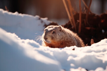 Obraz premium Happy groundhog day, the groundhog showed up