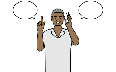 African senior man pointing while on the phone.