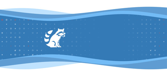 Blue wavy banner with a white raccoon symbol on the left. On the background there are small white shapes, some are highlighted in red. There is an empty space for text on the right side