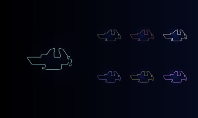 A set of neon vise symbols. Set of different color symbols, faint neon glow. Vector illustration on black background