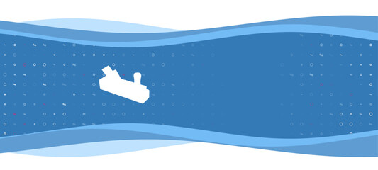 Blue wavy banner with a white carpentry planer symbol on the left. On the background there are small white shapes, some are highlighted in red. There is an empty space for text on the right side - obrazy, fototapety, plakaty