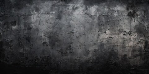 Blackboard and texture converges on dark grunge textured background. Aged and weathered surface painted in shades of black and gray tells story of time passage and unique character it imparts