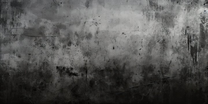 Blackboard and texture converges on dark grunge textured background. Aged and weathered surface painted in shades of black and gray tells story of time passage and unique character it imparts