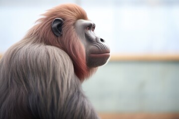 profile shot of dominant baboon sitting - obrazy, fototapety, plakaty